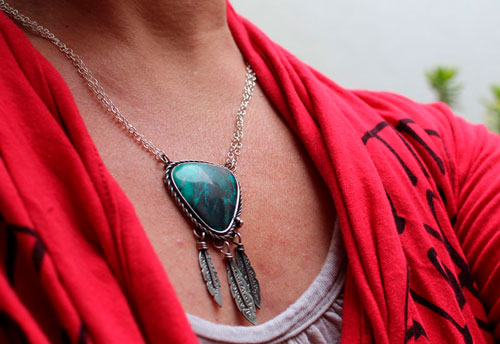 Attrape-rêve, collier amérindien en argent et sonora sunrise