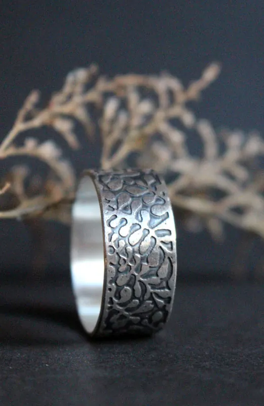 Ballet aquatique, bague algue marine en argent