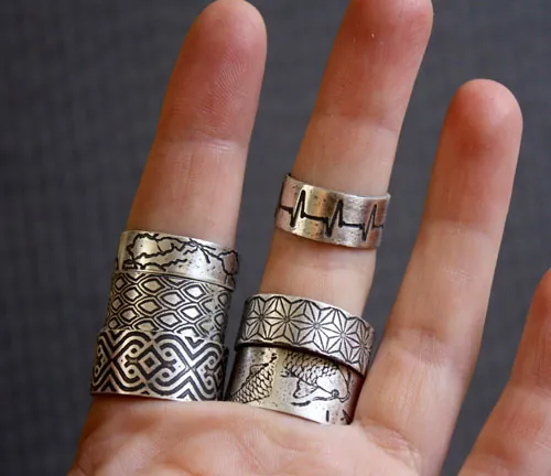 Battement de cœur, bague ligne de vie en argent