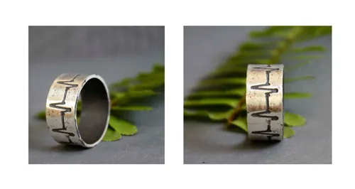 Battement de cœur, bague ligne de vie en argent