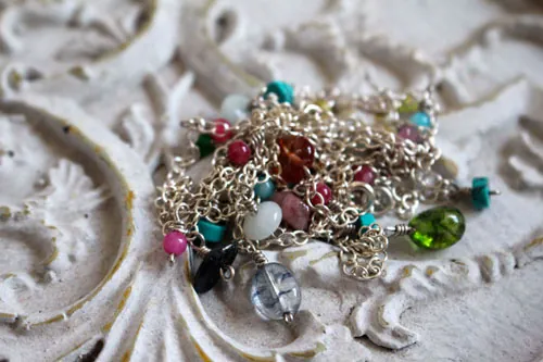 Berlingot, collier, chaîne de cheville, bracelet douceur sucrée en argent, turquoise, amazonite, jade, quartz, tourmaline rose et tourmaline verte
