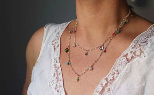 Berlingot, collier, chaîne de cheville, bracelet douceur sucrée en argent, turquoise, amazonite, jade, quartz, tourmaline rose et tourmaline verte