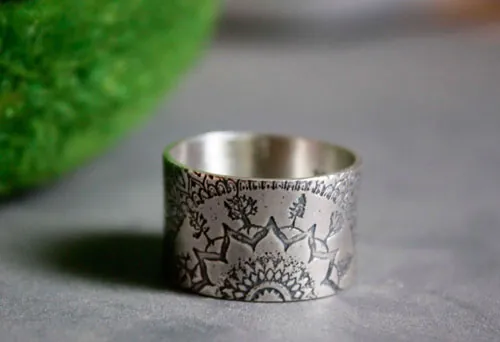 Blessed, bague mandala de la forêt en argent