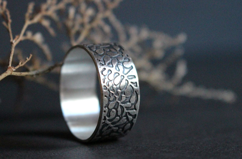 Ballet aquatique, bague algue marine en argent