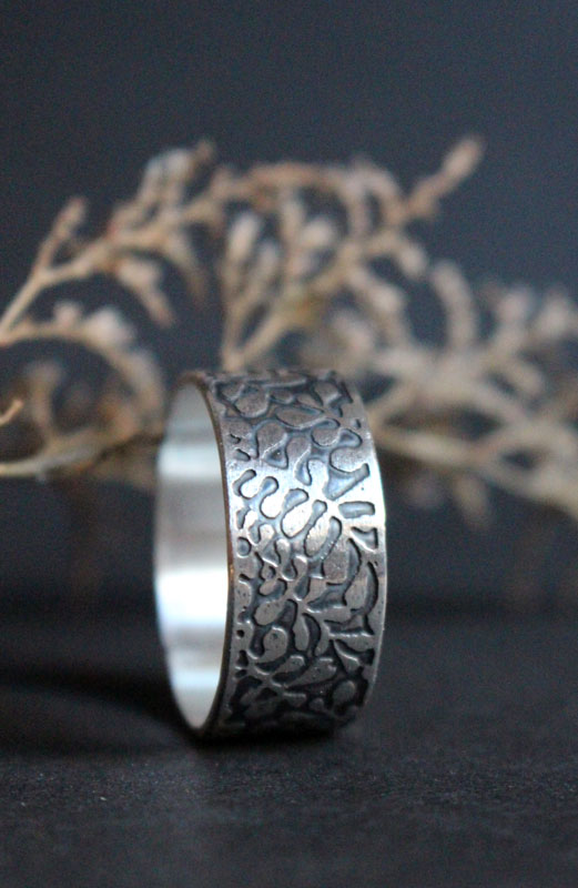 Ballet aquatique, bague algue marine en argent