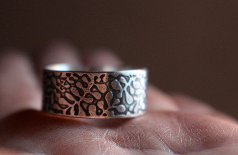 Ballet aquatique, bague algue marine en argent