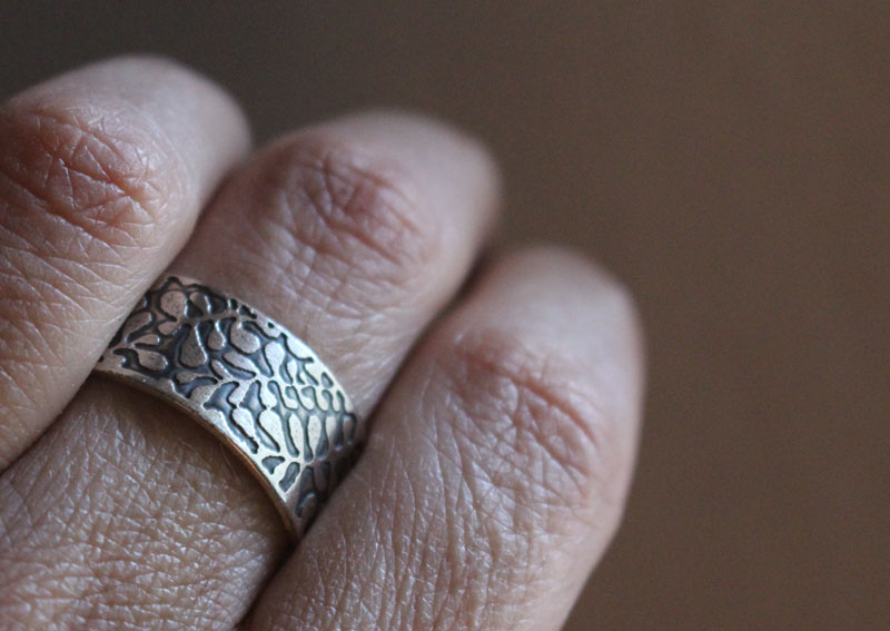Ballet aquatique, bague algue marine en argent