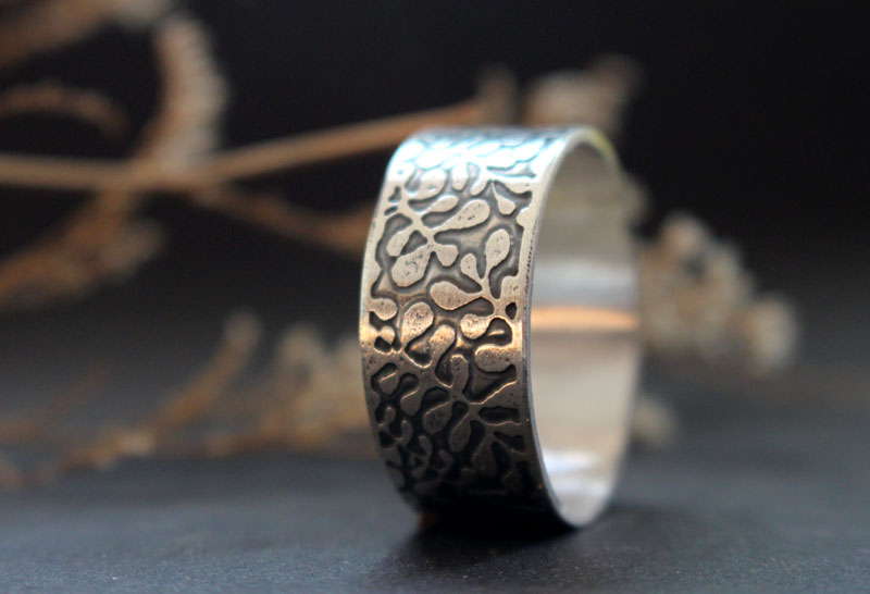 Ballet aquatique, bague algue marine en argent
