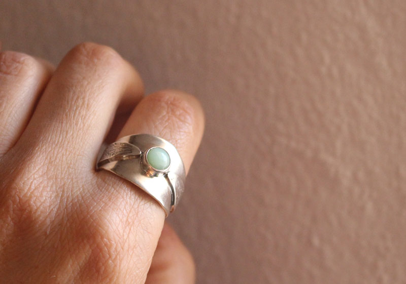 Battements d’ailes, bague Vif d’or d’Harry Potter en argent et chrysoprase 