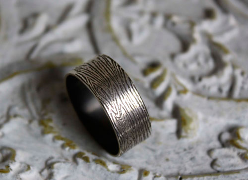 Bois, bague texture tronc d&rsquo;arbre en argent