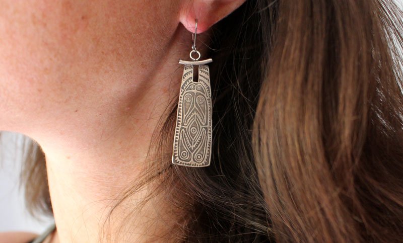 Bouclier océanien, boucles d’oreilles bouclier tribal en argent