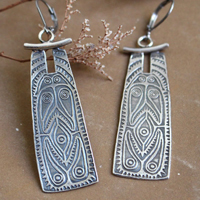 Bouclier océanien, boucles d’oreilles bouclier tribal en argent