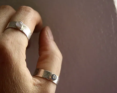 Catch my soul, bague de promesse en argent, labradorite et labradorite blanche