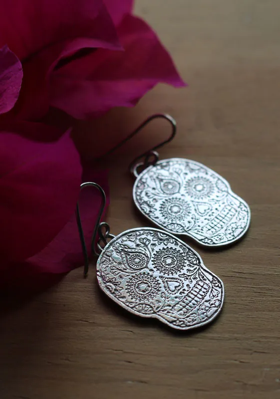 Catrina, boucles d’oreilles crâne mexicain en argent