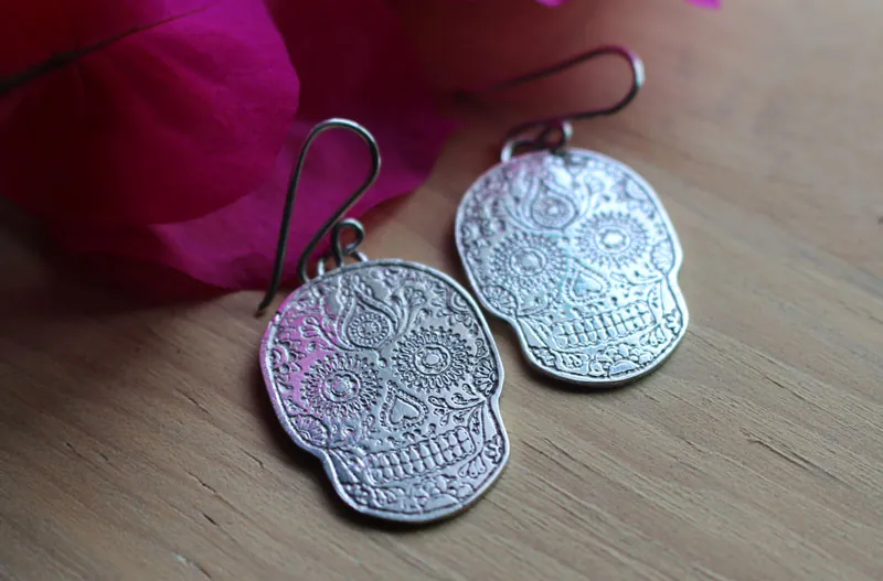 Catrina, boucles d’oreilles crâne mexicain en argent