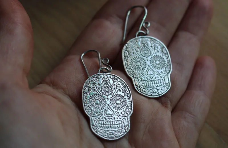 Catrina, boucles d’oreilles crâne mexicain en argent