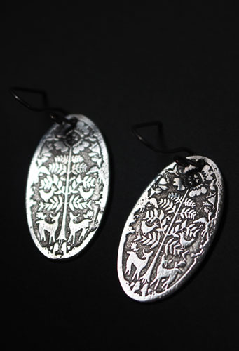 Cerfs au petit matin, boucles d’oreilles bestiaire Otomi mexicain en argent