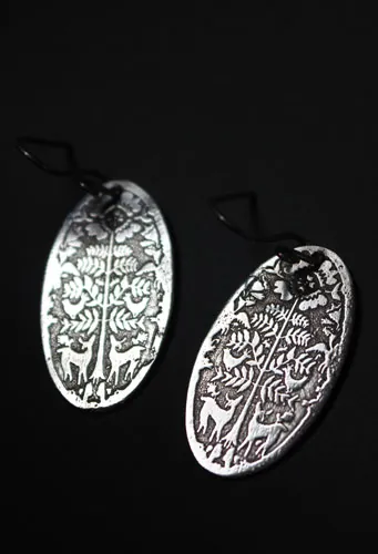 Cerfs au petit matin, boucles d’oreilles bestiaire Otomi mexicain en argent