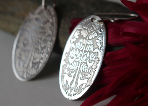 Cerfs au petit matin, boucles d’oreilles bestiaire Otomi mexicain en argent