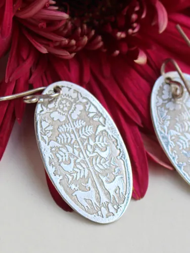 Cerfs au petit matin, boucles d’oreilles bestiaire Otomi mexicain en argent
