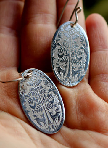 Cerfs au petit matin, boucles d’oreilles bestiaire Otomi mexicain en argent