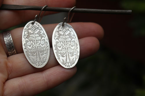 Cerfs au petit matin, boucles d’oreilles bestiaire Otomi mexicain en argent