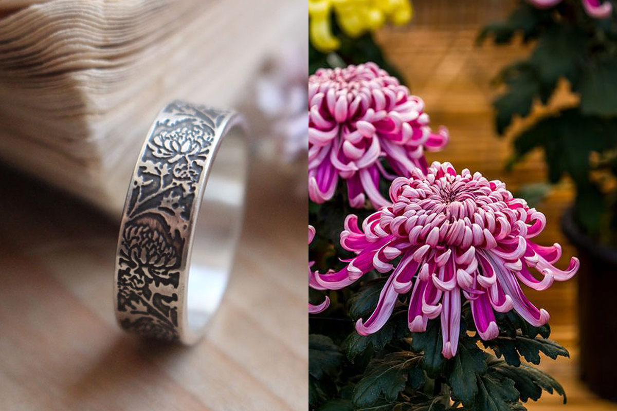 Chrysanthème, bague fleur du soleil en argent