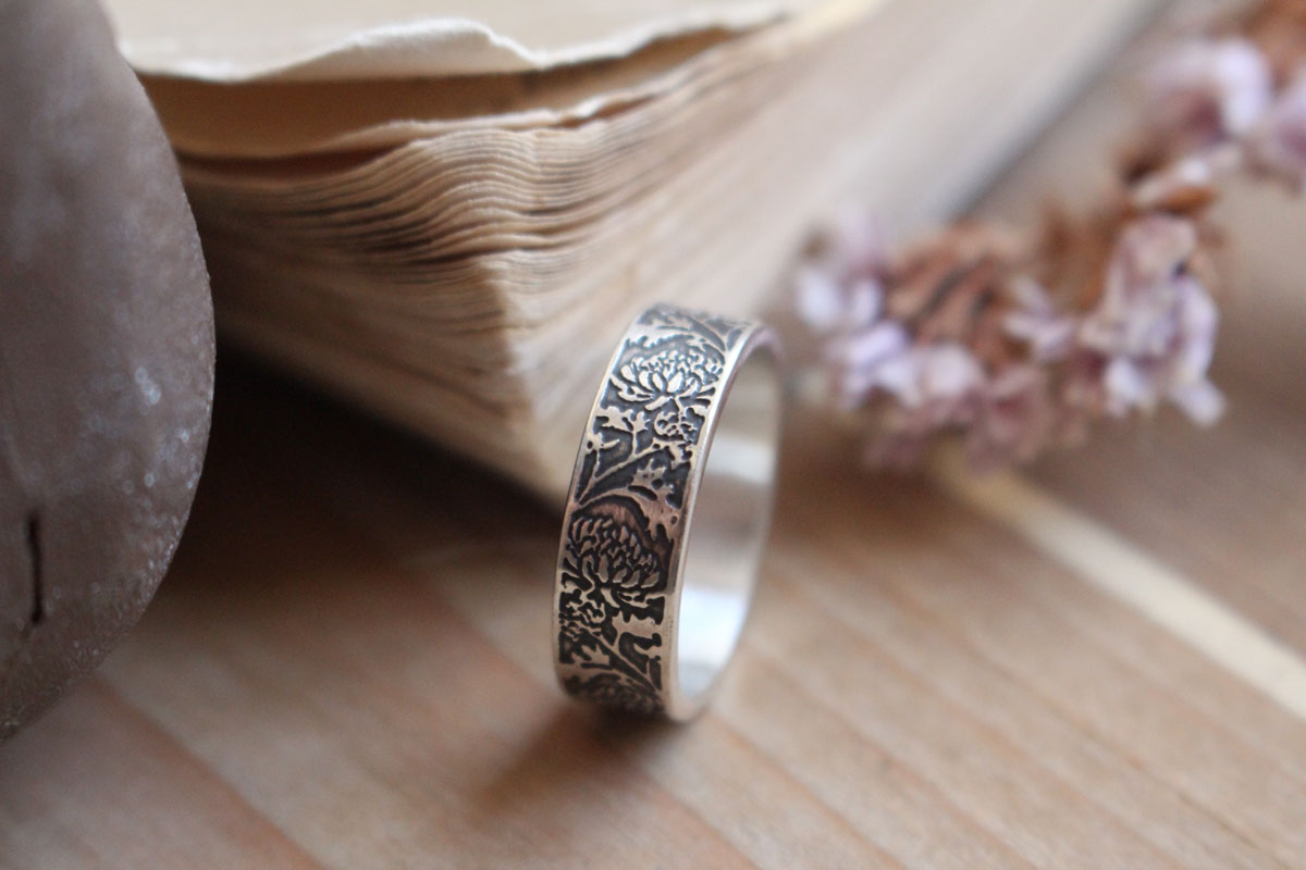 Chrysanthème, bague fleur du soleil en argent