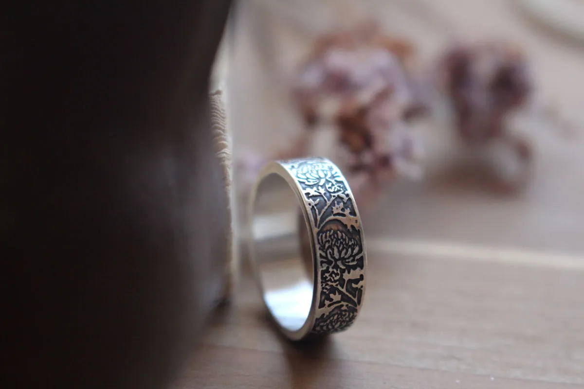 Chrysanthème, bague fleur du soleil en argent