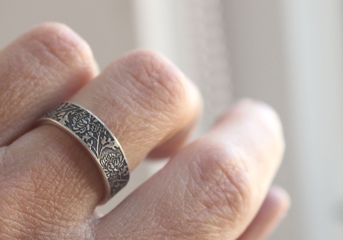Chrysanthème, bague fleur du soleil en argent