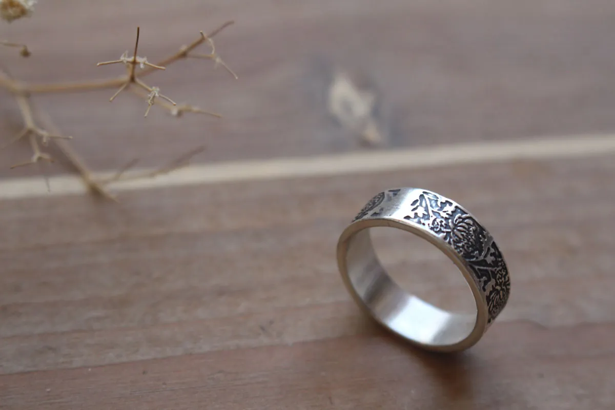 Chrysanthème, bague fleur du soleil en argent