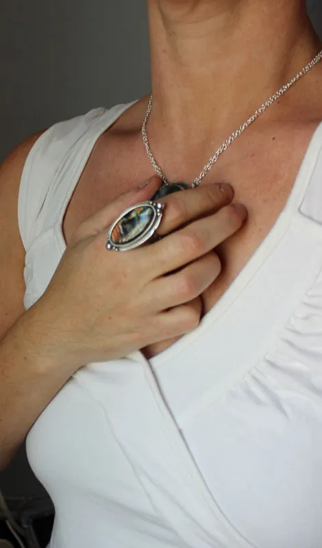 Ciel de tempête, bague miroir céleste en argent et labradorite