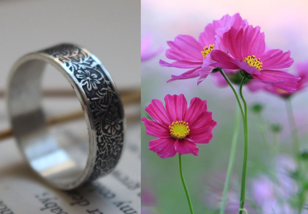 Cosmos, bague fleur en argent