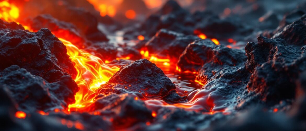 Craquelure, bague coulée de lave en argent