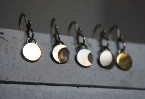 Cycle lunaire, boucles d’oreilles phases de la lune en argent et laiton