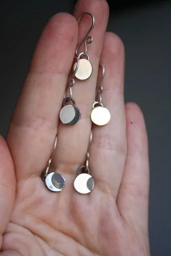 Cycle lunaire, boucles d’oreilles phases de la lune en argent et laiton