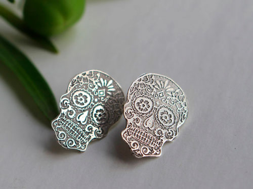 Calaca, boucles d’oreilles crâne mexicain en argent