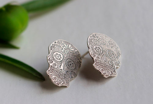 Calaca, boucles d’oreilles crâne mexicain en argent