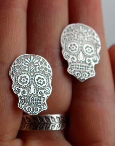 Calaca, boucles d’oreilles crâne mexicain en argent