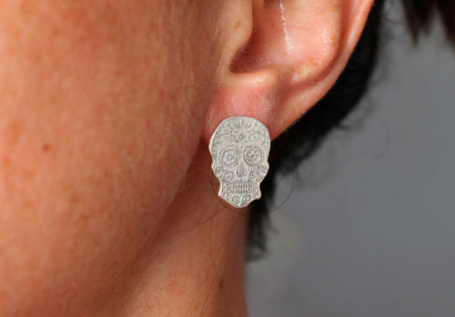 Calaca, boucles d’oreilles crâne mexicain en argent