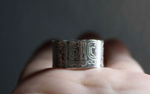 Calendrier maya, bague compte long du calendrier maya personnalisée en argent