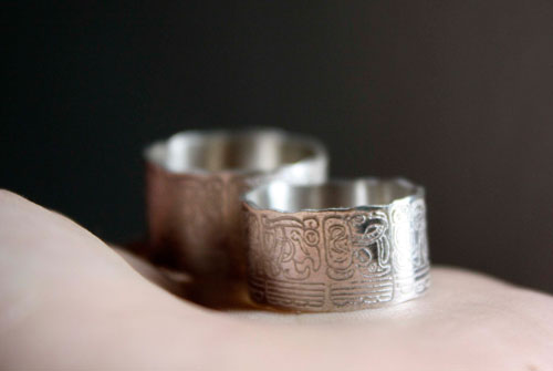 Calendrier maya, bague compte long du calendrier maya personnalisée en argent