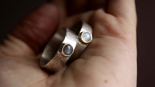 Catch my soul, bague de promesse en argent, labradorite et labradorite blanche