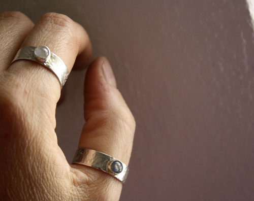 Catch my soul, bague de promesse en argent, labradorite et labradorite blanche
