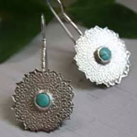 Célestine, boucles d’oreilles mandala indien en argent et turquoise