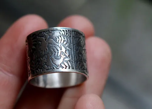 D’air et d’eau, bague poisson et oiseau otomi en argent