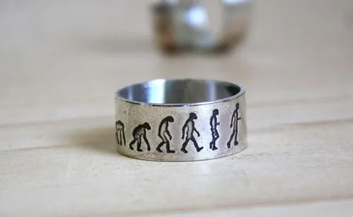 Darwin, bague théorie de l’évolution en argent