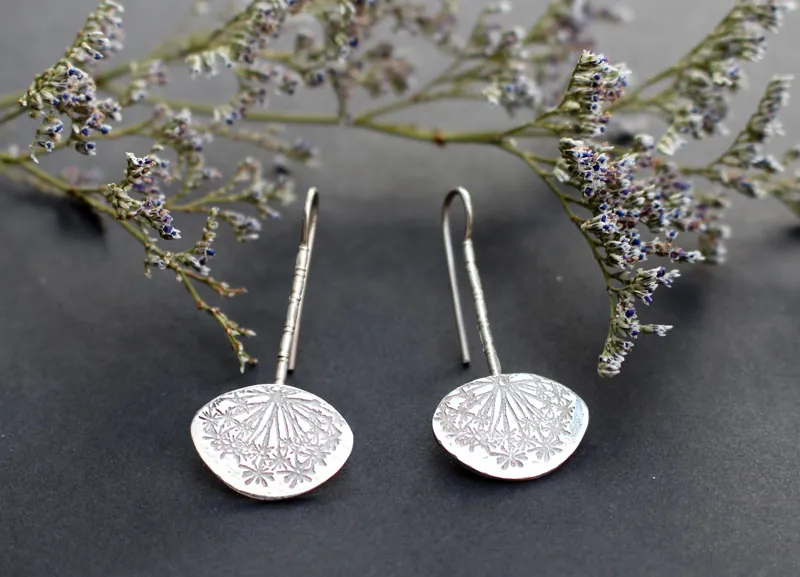 Dent de lion, boucles d’oreilles aigrettes de pissenlit en argent