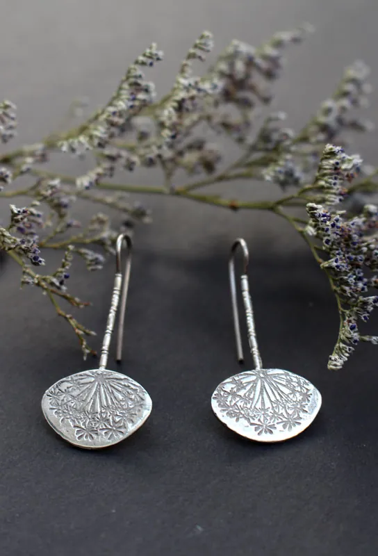 Dent de lion, boucles d’oreilles aigrettes de pissenlit en argent