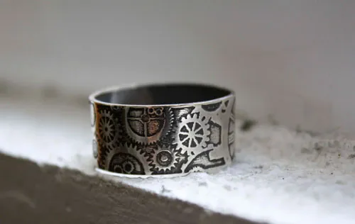 Docteur Jekyll, bague engrenage d’horlogerie steampunk en argent